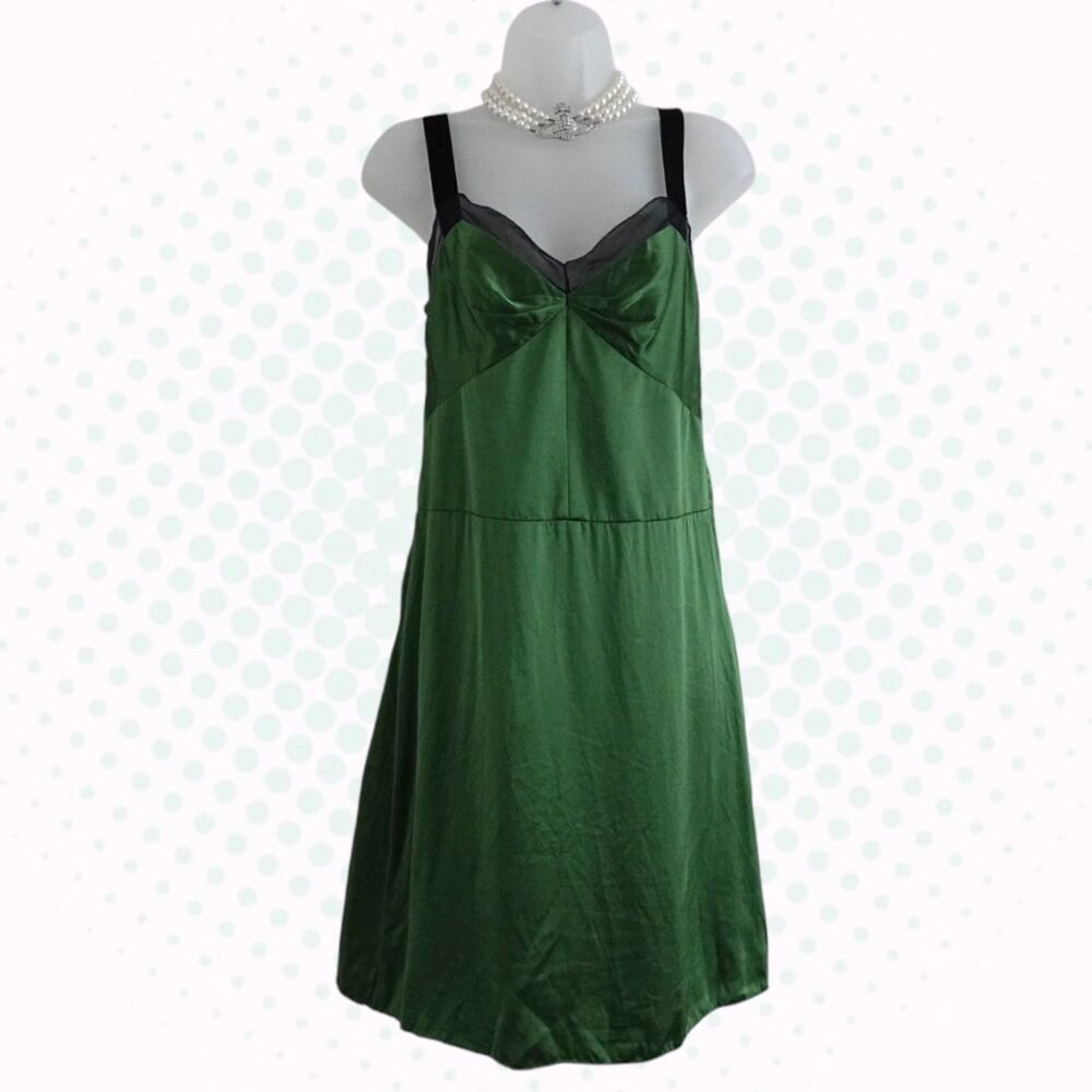 Vintage Y2K Vera Wang Lavender Label Green Black 100% Silk Slip Dress Size 2